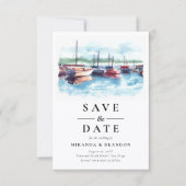 Waterverf Boat Wedding Save the Date Kaart (Voorkant)