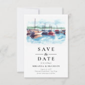 Waterverf Boat Wedding Save the Date Kaart (Voorkant)