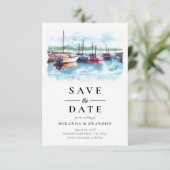 Waterverf Boat Wedding Save the Date Kaart (Staand voorkant)