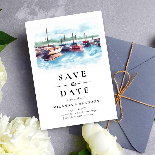 Waterverf Boat Wedding Save the Date Kaart