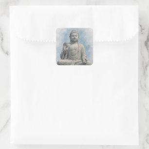 Waterverf Boeddha Beeld Zen – Spirituele Decoratie Vierkante Sticker