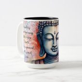 Waterverf Boeddha gezicht met Mandala achtergrond Tweekleurige Koffiemok (Voorkant links)