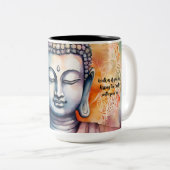 Waterverf Boeddha gezicht met Mandala achtergrond Tweekleurige Koffiemok (Voorkant rechts)