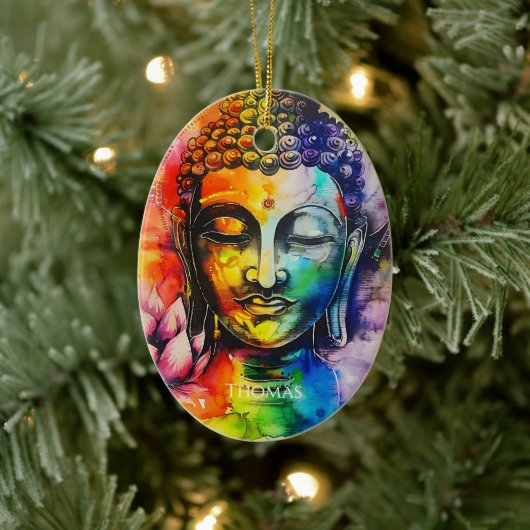 Waterverf Boeddha Regenboog gepersonaliseerde naam Keramisch Ornament (Boom)