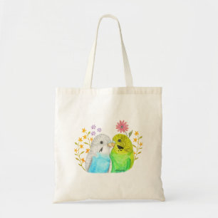 Waterverf boedgie Paraket Birds en Flowers Art Tote Bag