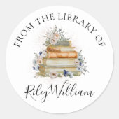 Waterverf Boek Blauwe Bloemen Boekplaat Sticker (Voorkant)