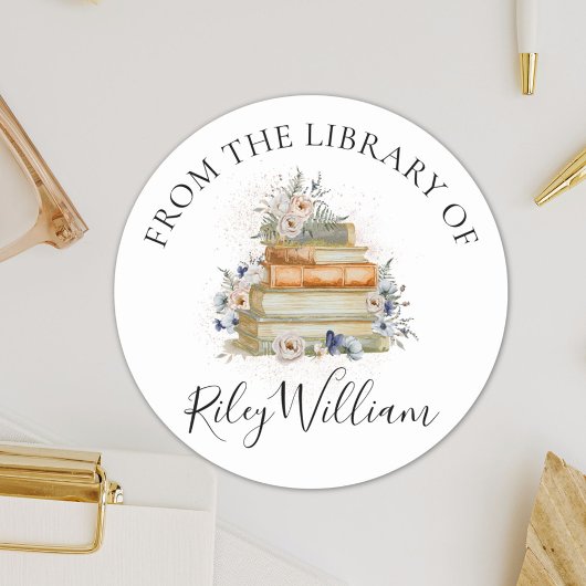 Waterverf Boek Blauwe Bloemen Boekplaat Sticker