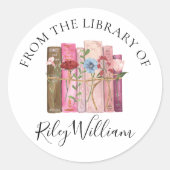 Waterverf Boek Bloem Exlibris Sticker (Voorkant)