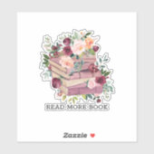 Waterverf Boek en Roos Bloem Lezen Quote Sticker (Vel)