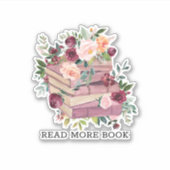 Waterverf Boek en Roos Bloem Lezen Quote Sticker (Voorkant)