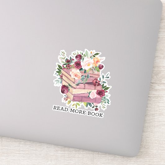Waterverf Boek en Roos Bloem Lezen Quote Sticker (Detail)