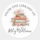 Waterverf Boek Roze Roos Bloemen Boekplaat Sticker (Voorkant)