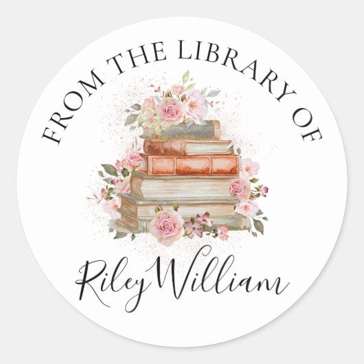 Waterverf Boek Roze Roos Bloemen Boekplaat Sticker (Voorkant)