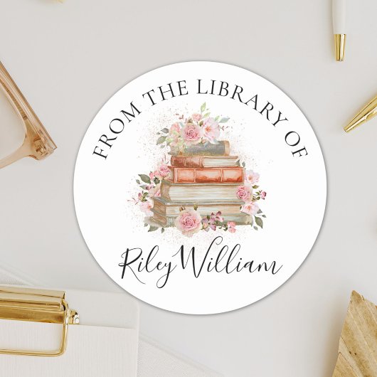 Waterverf Boek Roze Roos Bloemen Boekplaat Sticker