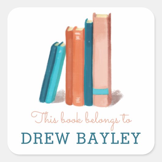 Waterverf Boeken Bookplate Vierkante Sticker (Voorkant)