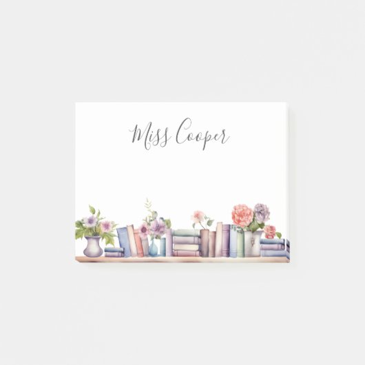 Waterverf Boeken en Bloemen Bibliothecaris Leraar Post-it® Notes (Voorkant)