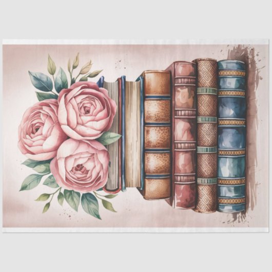 Waterverf Boeken en Rozen Decoupage Tissuepapier (Voorkant)