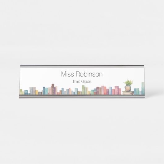 Waterverf Boeken Leraar of Bibliothecaris Bureau Naambordje (Voorkant)