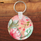 Waterverf boekenclub monogram tuinbloem sleutelhanger (Voorkant)