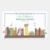 Waterverf Boekenplank Klaslokaal Bibliotheek Boeke Rechthoekige Sticker (Voorkant)