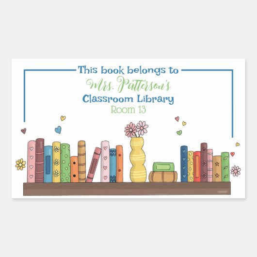 Waterverf Boekenplank Klaslokaal Bibliotheek Boeke Rechthoekige Sticker (Voorkant)