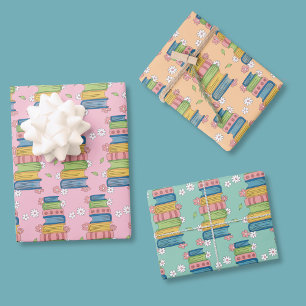 Waterverf Boekenstapel Patroon Inpakpapier Vel