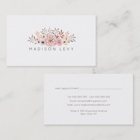 Waterverf Boeket Eenvoudige Elegante Visitekaartje Afsprakenkaartje (Voorkant / Achterkant)