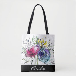 Waterverf Boeket gepersonaliseerde canvas tas. Tote Bag