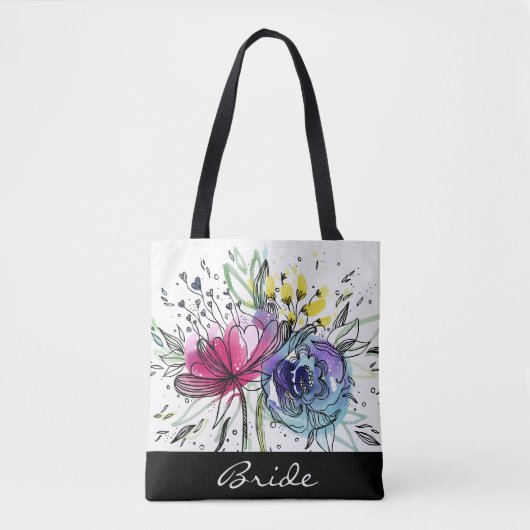 Waterverf Boeket gepersonaliseerde canvas tas. Tote Bag (Voorkant)