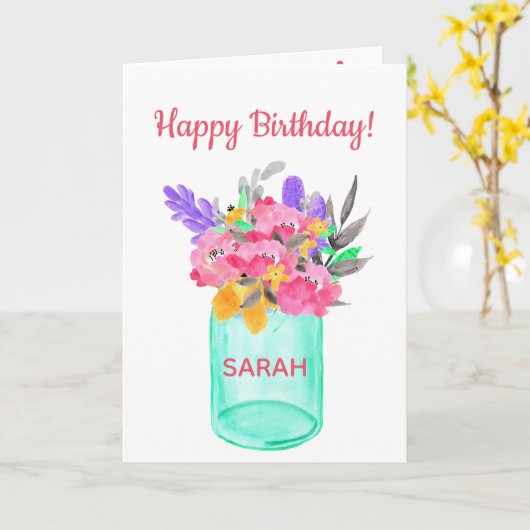 Waterverf boeket in een pot. kaart (Gele Bloem)