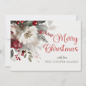 Waterverf boeket Kalligrafie Kerstrood Feestdagenkaart (Voorkant)