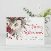 Waterverf boeket Kalligrafie Kerstrood Feestdagenkaart (Staand voorkant)