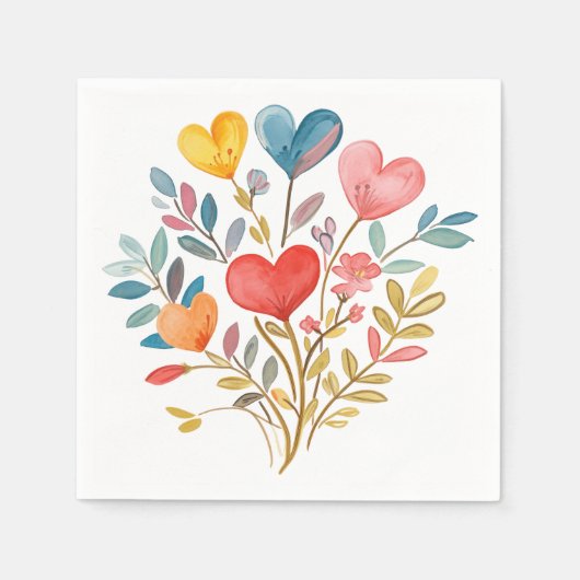 Waterverf boeket met hartjes en bladeren servet (Voorkant)