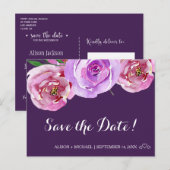 Waterverf boeket pioenrozen pruim bruiloft opslaan aankondigingskaart (Voorkant / Achterkant)