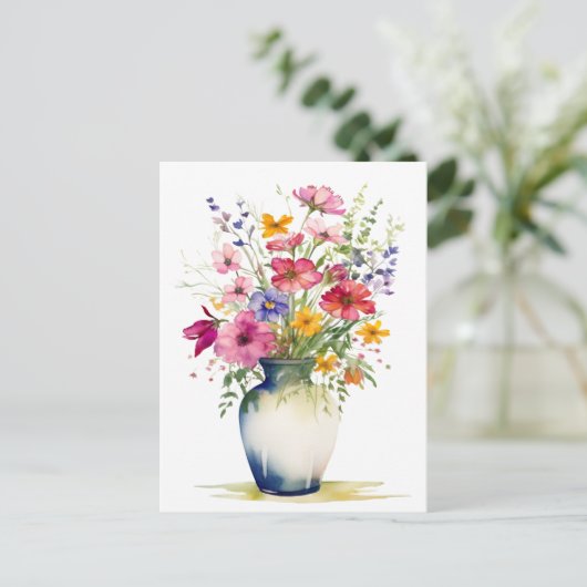 Waterverf boeket van bloemen briefkaart (Staand voorkant)
