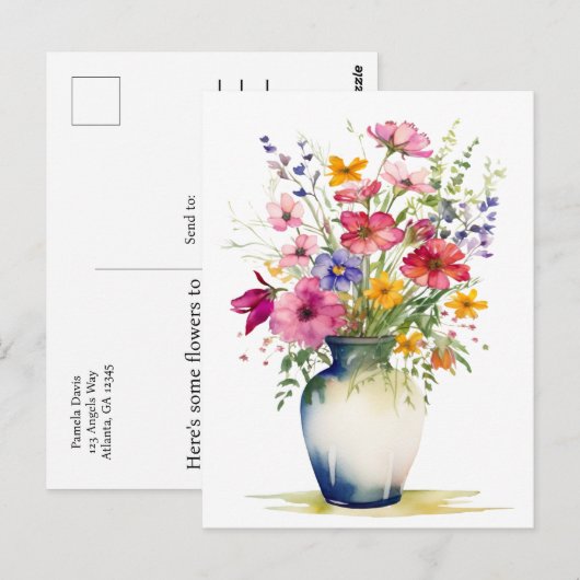 Waterverf boeket van bloemen briefkaart (Voorkant / Achterkant)