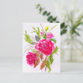 Waterverf boeket van rode tuin rozen feestdagenkaart (Staand voorkant)