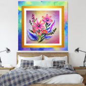 Waterverf boeketbloemen, kleurrijke achtergrond canvas afdruk (Insitu (Slaapkamer))
