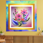 Waterverf boeketbloemen, kleurrijke achtergrond canvas afdruk (Insitu (Woonkamer))