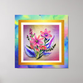 Waterverf boeketbloemen, kleurrijke achtergrond canvas afdruk