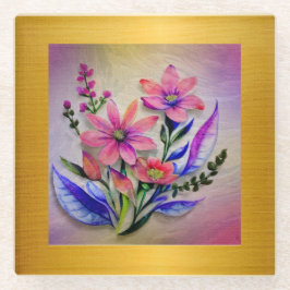 Waterverf boeketbloemen, kleurrijke achtergrond glazen onderzetter