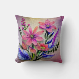 Waterverf boeketbloemen, kleurrijke achtergrond kussen