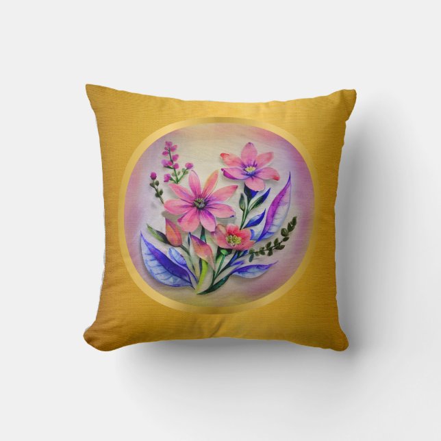 Waterverf boeketbloemen, kleurrijke achtergrond kussen (Voorkant)