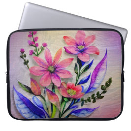 Waterverf boeketbloemen, kleurrijke achtergrond laptop sleeve