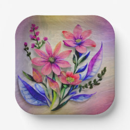 Waterverf boeketbloemen, kleurrijke achtergrond papieren bordje