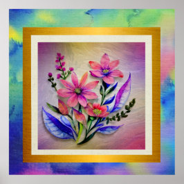 Waterverf boeketbloemen, kleurrijke achtergrond poster