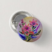 Waterverf boeketbloemen, kleurrijke achtergrond ronde button 3,2 cm (Voorkant /achterkant)