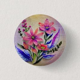Waterverf boeketbloemen, kleurrijke achtergrond ronde button 3,2 cm