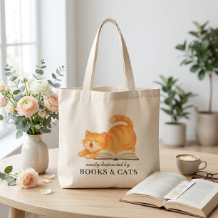 Waterverf Boeklievende Sinaaspoes Grappige Lezer C Grote Tote Bag