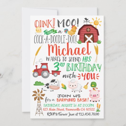 Waterverf Boer Verjaardagsuitnodiging Kaart (Voorkant)